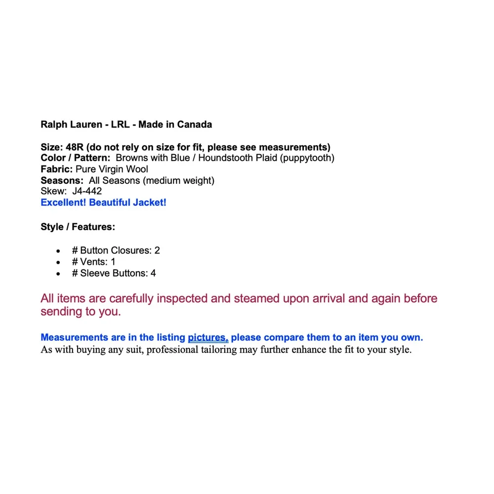 Ralph Lauren LRL Mens 52R Brown Houndstooth Casual Blazer Sport Coat - Picture 2 of 15